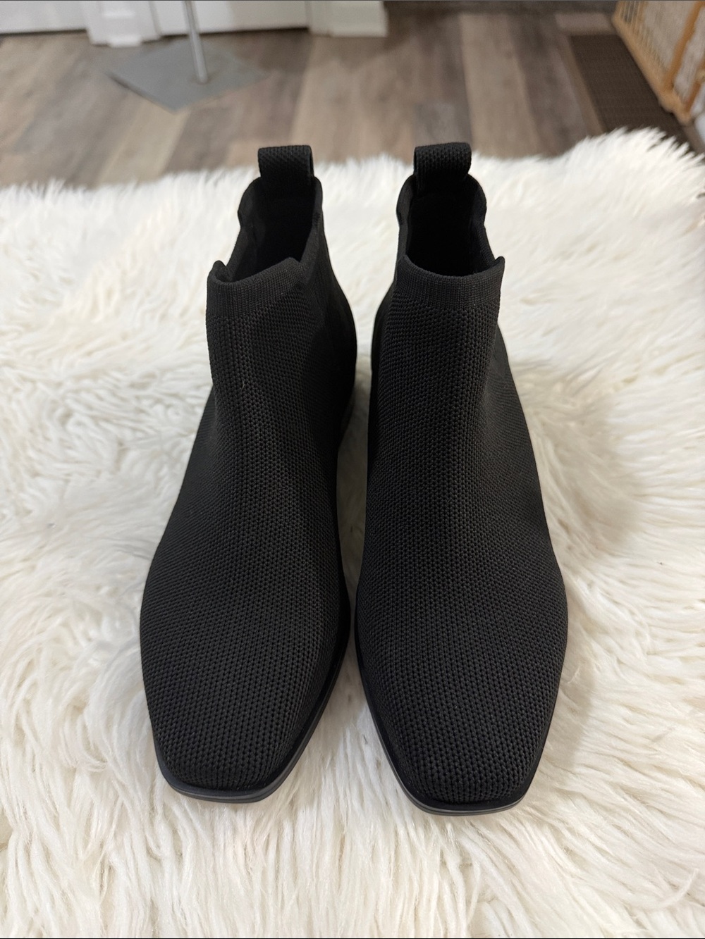 Women's Black Knit Chelsea Ankle Boots - Slip-On Sock Style Size 35 NWOT